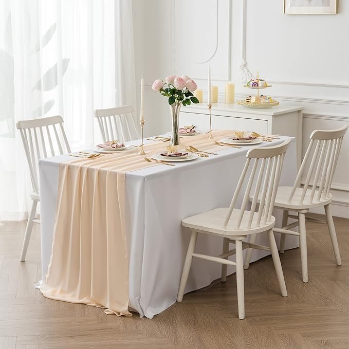 flohar 12Pack 9ft Chiffon Table Runner 14x108 Inch Sheer Romantic Table Runner for Wedding Birthday Party Bridal Shower Outdoor Decoration-Peach