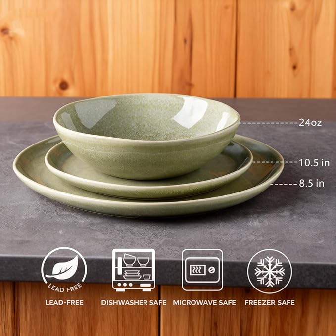 AmorArc Ceramic Dinnerware Sets,Handmade Reactive Glaze Stoneware Plates and Bowls Set,Highly Scratch Resistant | Dishwasher & Microwave Safe Dishes Set,Service for 8 (24pc)