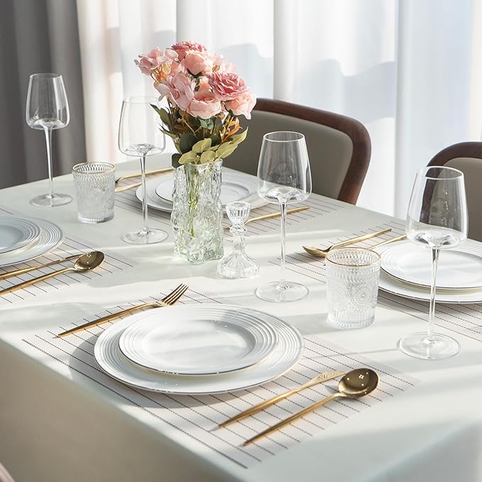 SUMYMERY Placemats Set of 4 Vinyl/Plastic Woven Place Mats for Kitchen Table Indoor/Outdoor Washable Placemat Wipeable Dining Table Mats (White Stripes,4)