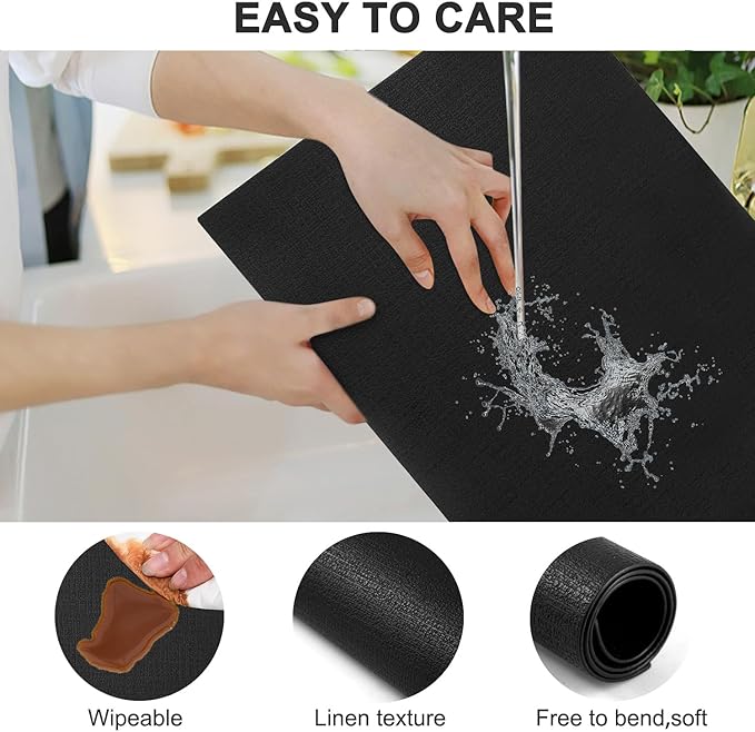 LANDVIEW Leather Heat Resistant Placemats Set of 6 Waterproof Wipeable Washable PU Table Mats,Easy to Clean Anti-Slip Place Mats (Black, 6)