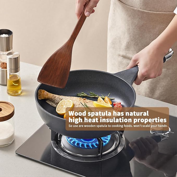 Wooden Spatula for Cooking, Long Handle Corner Spatulas for Frying Pan, Right Hand Wood Turner for Cooking Kitchen Utensils