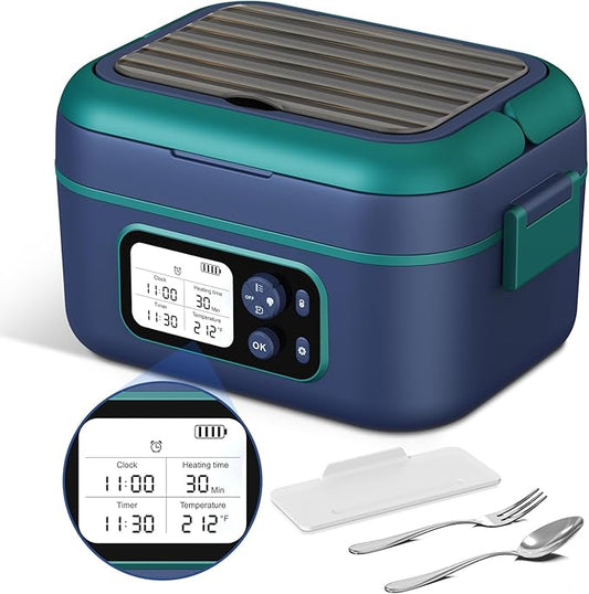 EDCREATY Cordless Electric Heated Lunch Box, 1.5L 6.3Cups 24000mAh Rechargeable Battery Self-Heating Lunch Box, Smart Timer, Even Heating, 100W Portable Food Warmer for Office, Picnic, Car, Outdoor