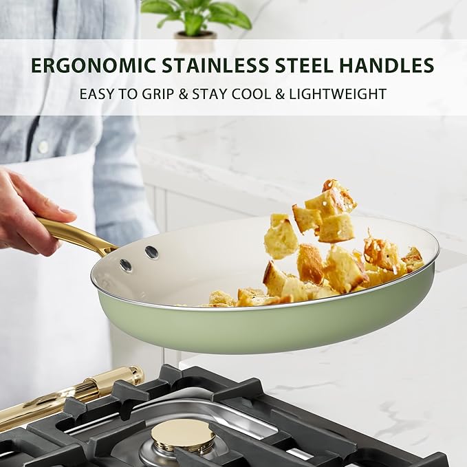 Pots and Pans Set Non Stick - VONIKI Ceramic Cookware Set with Cooking Utensils Set, Non Toxic Kitchen Cookware Sets Dutch Oven Pot with Lid Saucepan Set Saut챕 Pan Frying Pan Set for Cooking Gifts