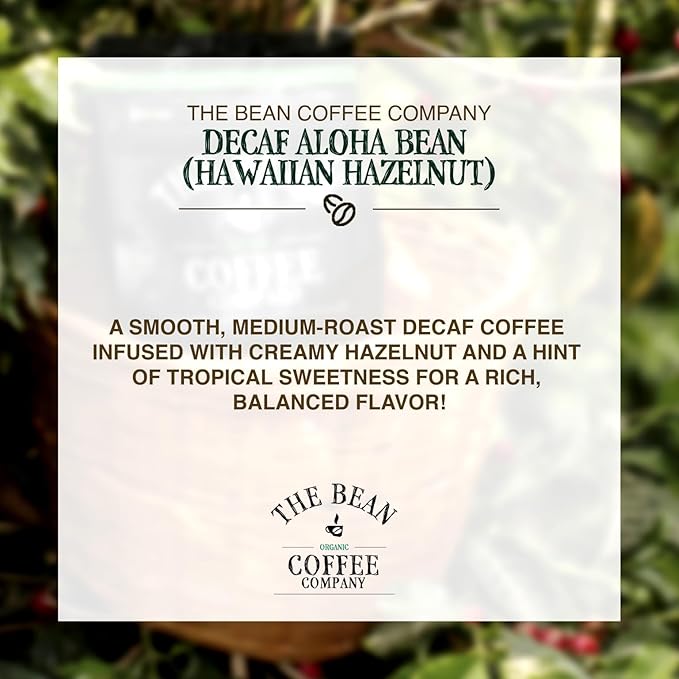 The Bean Organic Coffee Company Water Processed DECAF Aloha Bean (Hawaiian Hazelnut), Medium Roast, Whole Bean Coffee, 5-Pound Bag