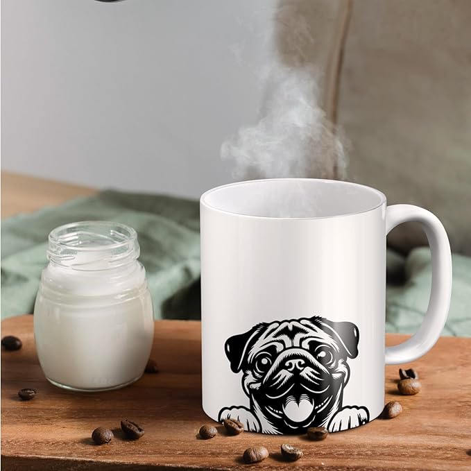 Funny Peeking Pug Mug, Pug Gifts for Pug Lovers Women Men, Pug Mom Gifts, Pug Dad Gifts, Pug Owner Gifts, Pug Dog Ceramic Coffee Mug 11 oz