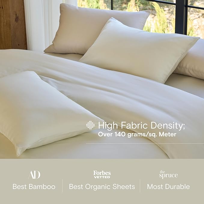 DOZ Sheet Set, 100% Viscose derived from Bamboo, Organically Grown, Buttery Soft, Cooling Sheets, High GSM, Deep Pockets - 4 Piece - 2 Pillowcases 1 Fitted 1 Top Sheet (Ivory, Cal King)