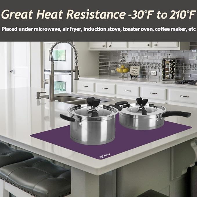 Extra Large Silicone Mat 36" x 24" Place Mats, Heat Resistant Mat for Kitchen Countertop Protector, Thick Placemats Washable Silicone Mats for Kitchen Counter Mat Dining Table Mat, Purple, Sapid