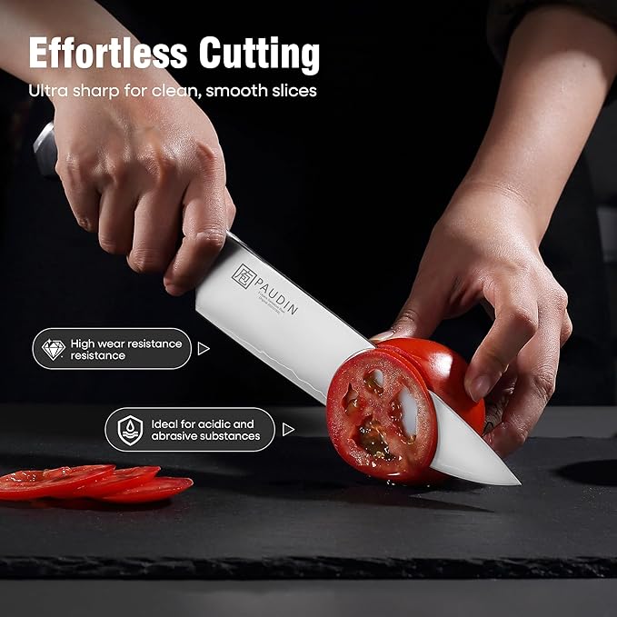 PAUDIN Chef Knife, 8 Inch High Carbon Steel Kitchen Knife, Professional Chefs Knife with Ergonomic Wooden Handle, Ultra Sharp Knife for Meat Vegetable Cutting