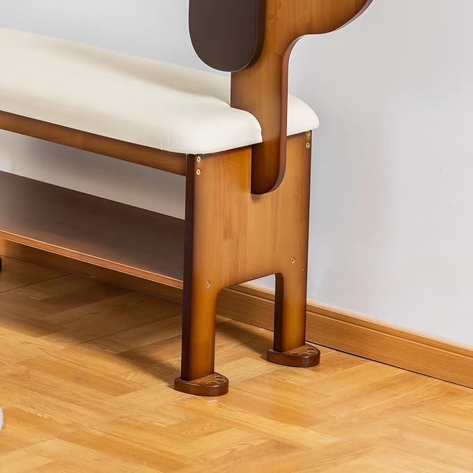 SOBIBO Shoe Bench with Cushion, 2-Tier Dog Entryway Bench Cute, Wood Shoe Rack Bench,23.62 inches