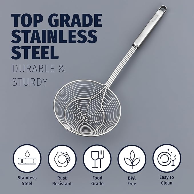 Zulay Kitchen Premium Stainless Steel Spider Skimmer 15.35??- Spider Kitchen Utensil with Premium Ergonomic Handles for Easy Use - Easy to Clean - Perfect for at Home Cooks & Chefs