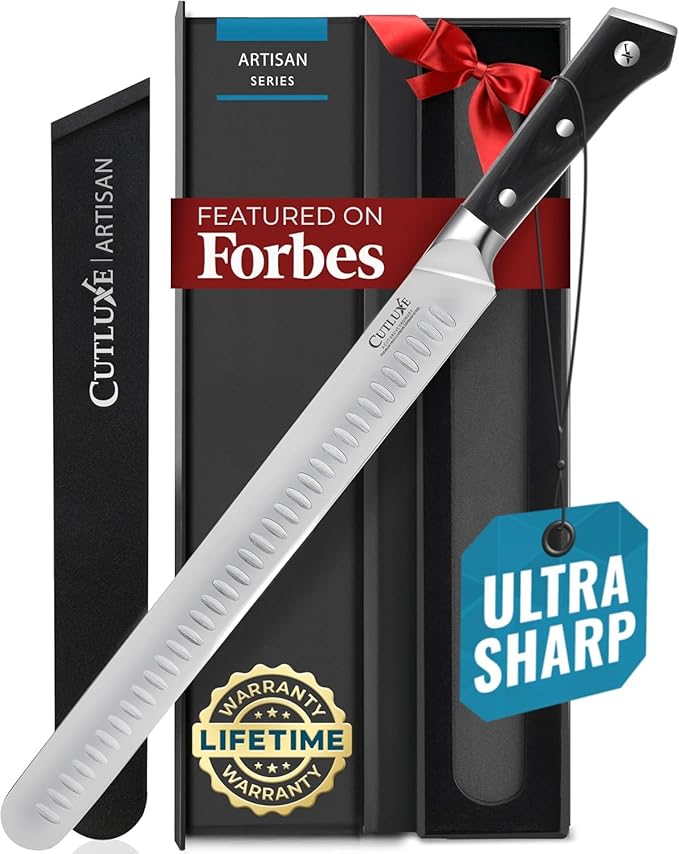 Cutluxe Brisket Knife ??12" Carving & Slicing Knife for Meat & BBQ ??Razor Sharp German Steel, Sheath Included, Ergonomic Full Tang Handle Design, Grilling Gifts for Men ??Artisan Series