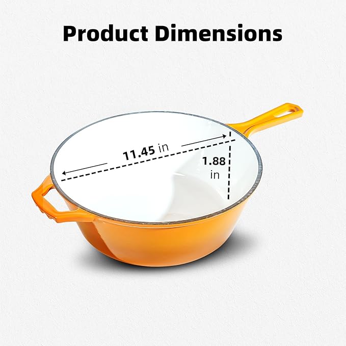 Enameled Cast Iron Braiser Pan - 2-in-1 Cast Iron Dutch Oven - 6.5QT Deep Pot with Frying Pan - Cookware Multi Cooker Skillet - for Grill Induction Stovetop Camping -Orange