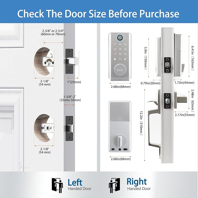 Fingerprint Door Lock with Handle Set, Keyless Entry Smart Door Lock, Electronic Keypad Deadbolt Locks, App Control for Front Door, Home (Matte Silver in Zinc)