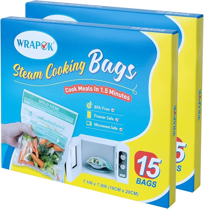 Steamer Bags 30 Pack Zip Steam Vegetable Cooking Bag for Potatoes Meat, 7.1 X 7.9 Inches