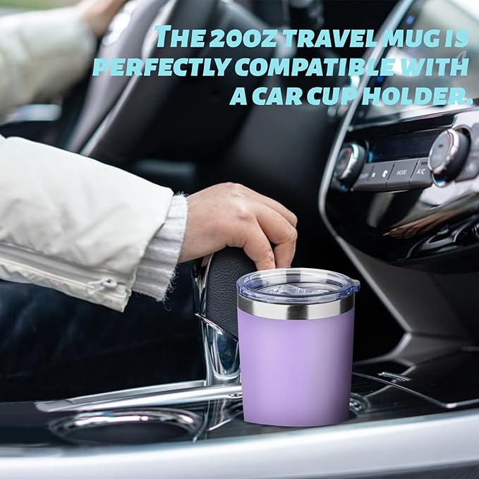 ATIKZHE 20oz Tumbler with Straw and Brush, Stainless Steel Vacuum Insulated tumbler, Double Wall Insulated Coffee Tumbler for Outdoor, Home, Travel,Office (Lilac,1pcs)