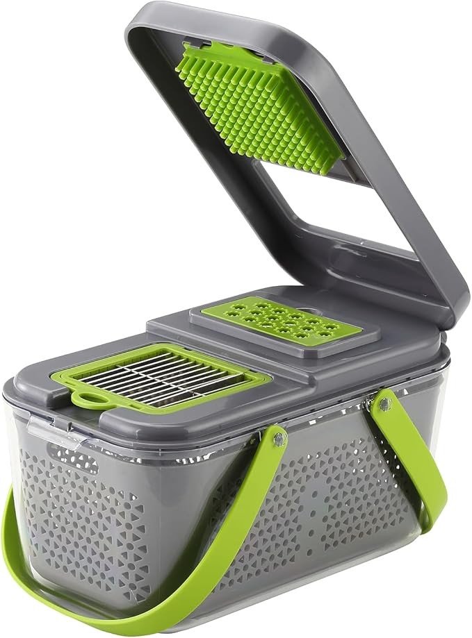 DOSMAMZ 22PCS Multi-function Vegetable & Fruit Chopper, Mandolin Food Slicer, Veggie Shredder with Container, Essential Kitchen Gadgets (22 in 1, Gray)