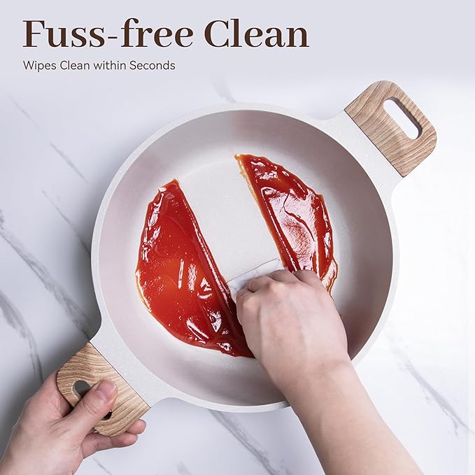 Pots and Pans Set Non Stick, 17Pcs Kitchen Cookware Sets, Granite Stone Induction Cookware Non Stick Cooking Set w/Frying Pans, Saucepans, Saut챕 Pan (PFOA Free), Cream White