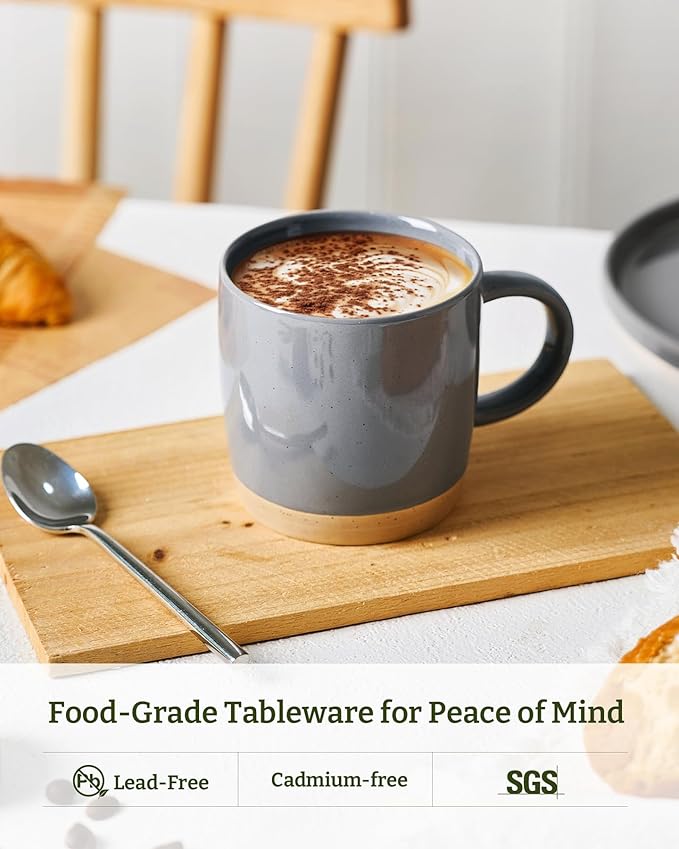 famiware Coffee Mugs for 4, 13 oz Mug Set, Drinking Cup with Handle for Coffee, Tea, Cocoa, Milk, Milkyway serise, Dark Gray