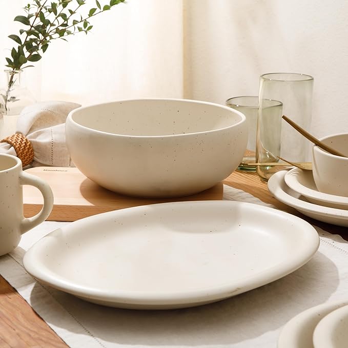 Bloomhouse - Two Time Oprah's Favorite Things Winner - Corsica Clay 2-Piece Serving Set ??Oval Platter and Bowl in Sea Salt White, Durable Stoneware for Entertaining & Everyday Use
