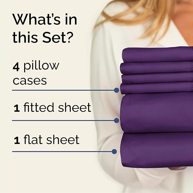Cal King 6 Piece Sheet Set - Cooling & Breathable Bed Sheets - Hotel Luxury Bed Sheets for Women, Men, Kids & Teens - Bedding w/Deep Pockets & Easy Fit - Soft & Wrinkle Free - Cal King Purple Sheets