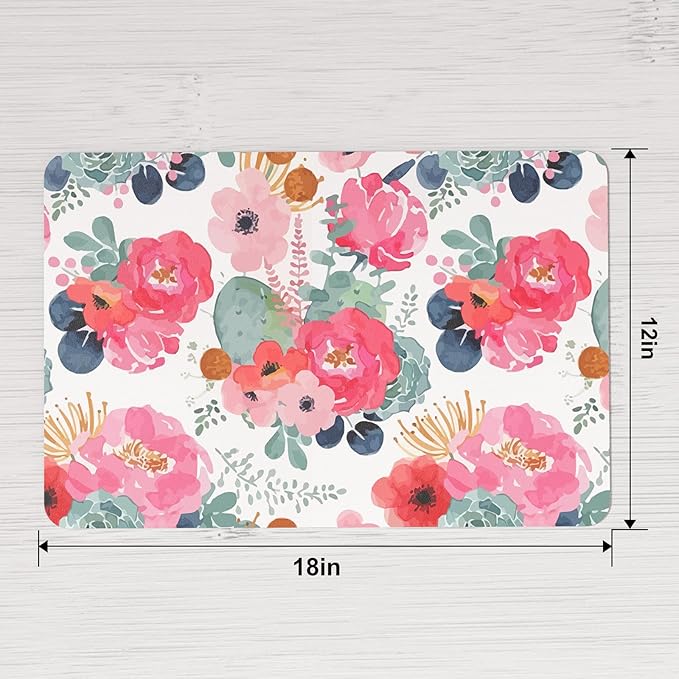 QIYI Placemats Set of 6, 12x18 Inch Faux Leather Place Mats for Kitchen Dinning, Heat Resistant Anti Slip Floral Table Mats, Waterproof Washable Placemat Party Table D챕cor, Watercolor Pink Flowers