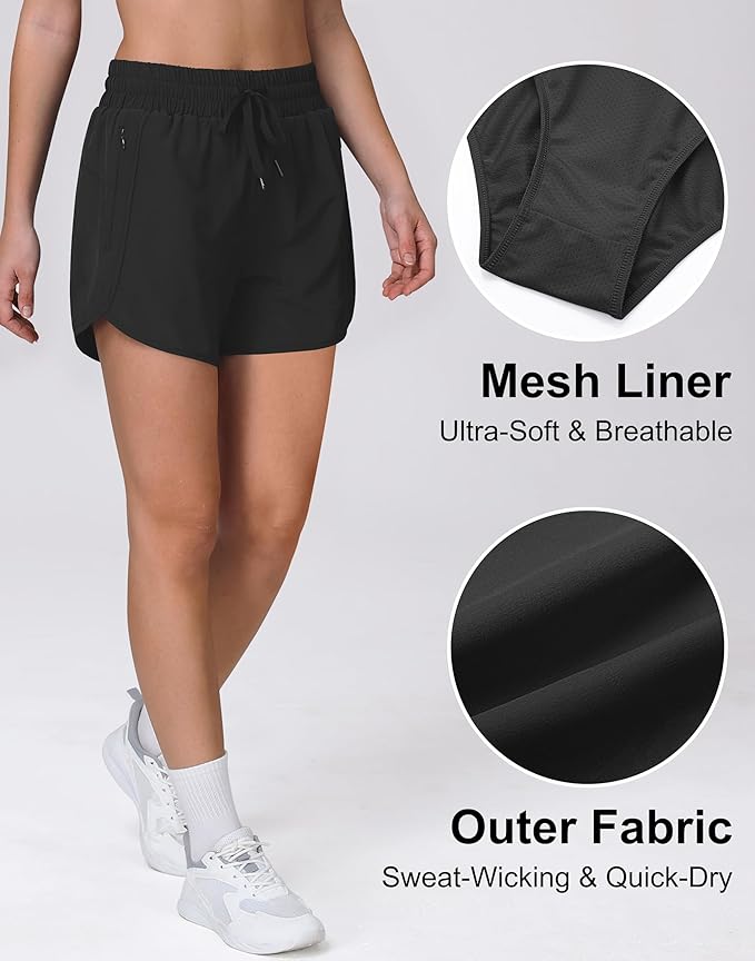 Women's 5" Running Shorts Quick Dry Sporty Athletic Gym Workout Shorts with Zipper Pockets Liner