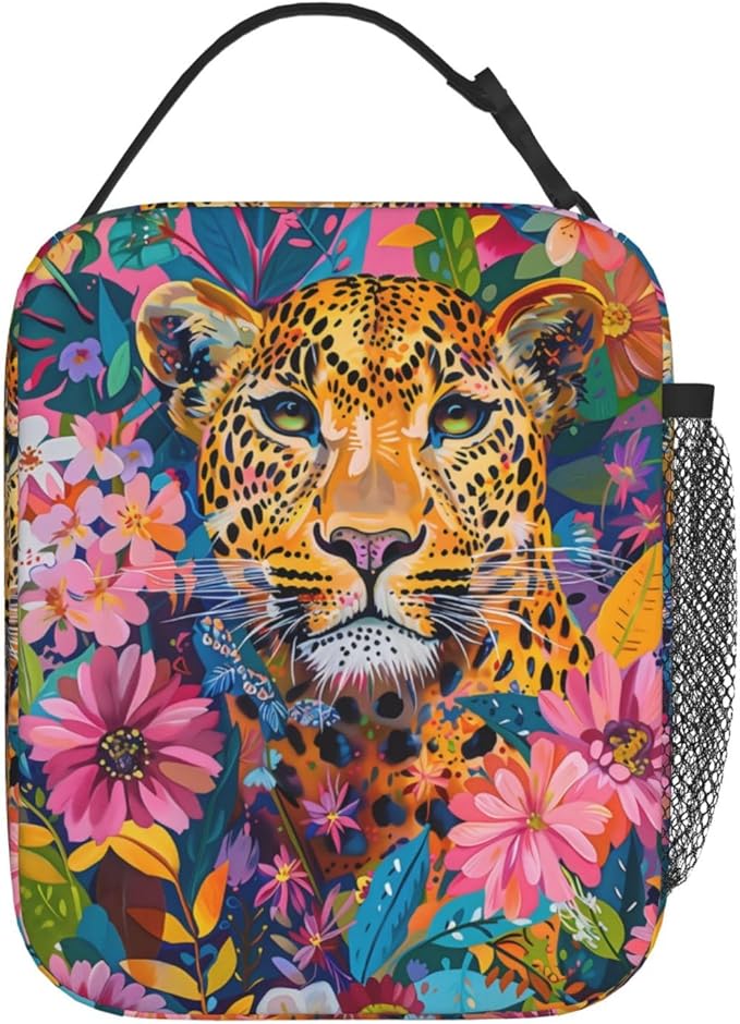 VANZEV Insulated Lunch Box for Women Men, Leopard Floral Lunch Box Reusable Portable Lunch Bag Cooler Tote Waterproof Lunch Container for Office Picnic Work Travel Hiking