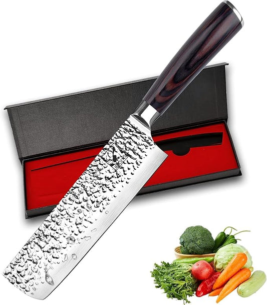 imarku Nakiri Knife,7 Inch High Carbon Stainless Steel Japanese Chef Knife,Razor Sharp Chopping Vegetable and Meat Cleaver Kitchen Knife with Ergonomic Handle,Christmas Gifts for Women and Men