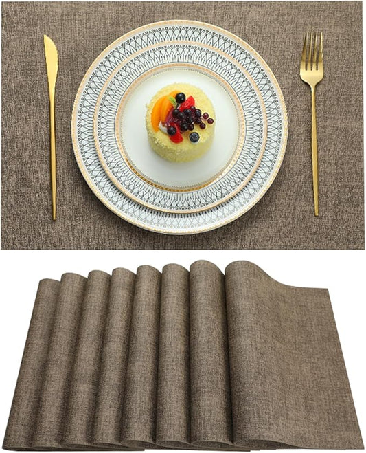 LQICAI Placemats Set of 6 Washable Heat Resistant Place Mats PVC Woven Dining Table Mat Brown 6pcs