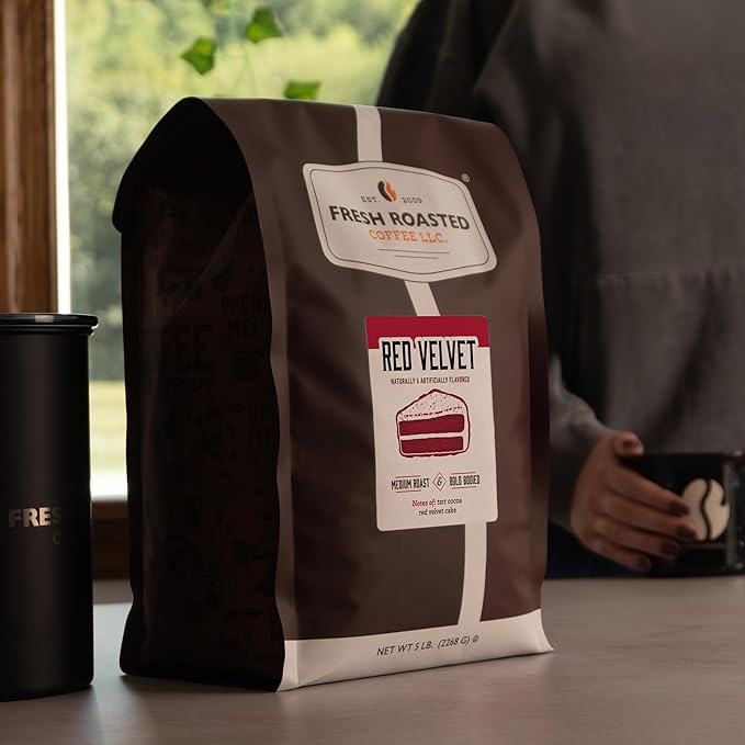 Fresh Roasted Coffee, Red Velvet Flavored Coffee, 5 lb, Medium Roast, Kosher, Ground