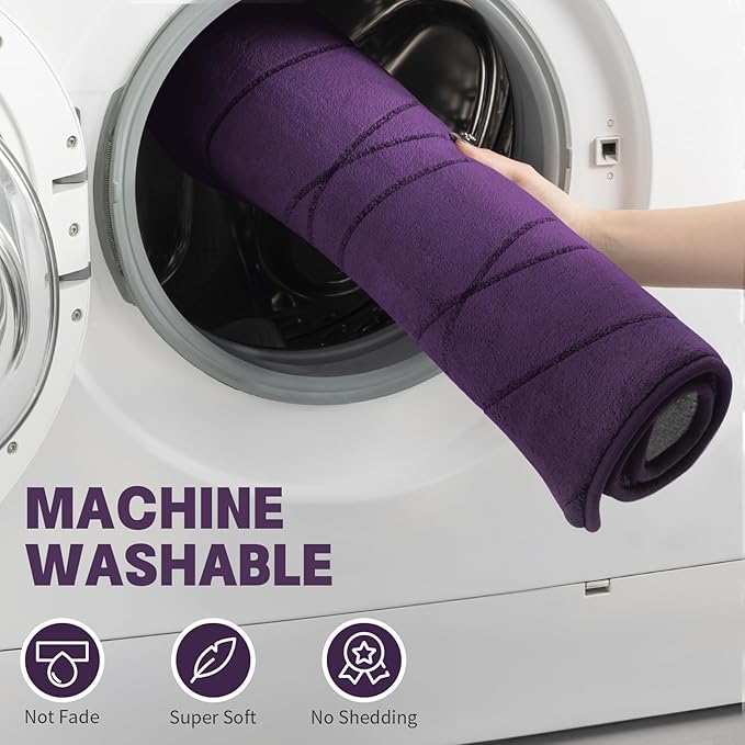 YIHOUSE Memory Foam Purple Bathroom Rug Sets 2 Piece, Ultra Absorbent Bath Mat for Bathroom - Non-Slip Machine Washable & Dry Quickly, 2 Piece Bathroom Mat Set, Purple