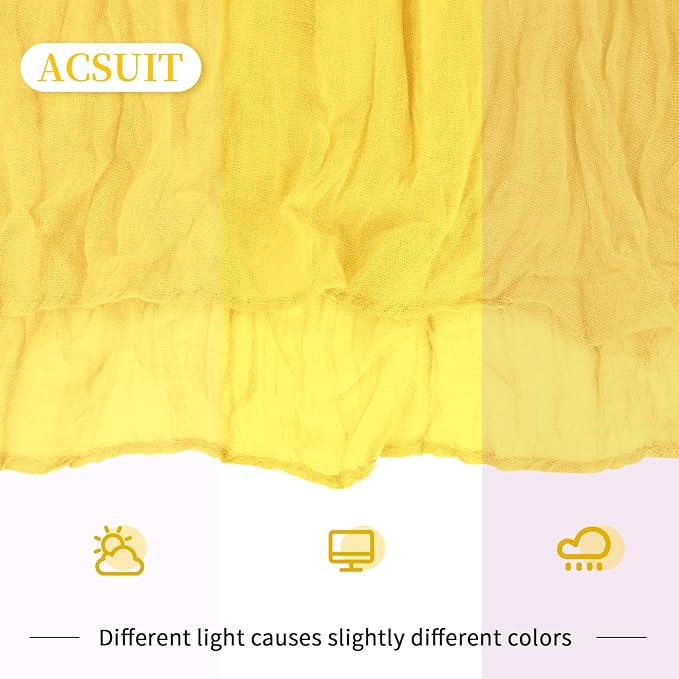 4 Pack Lemon Yellow Cheesecloth Table Runner 20 x 120 inch Gauze Table Runners 10 FT Long,Semi Sheer Boho Cheese Cloth Fabric Table Runner Bulk for Party,Wedding,Baby Shower,Bridal Shower Decoration