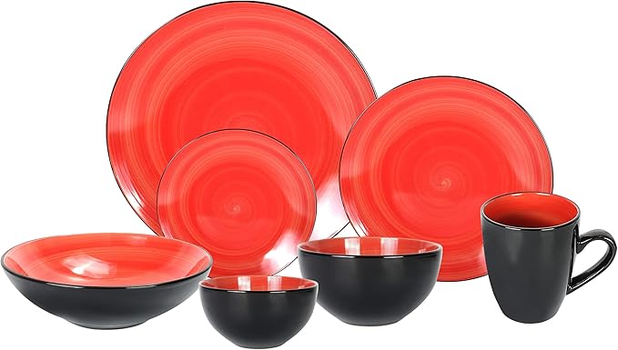 Stoneware Sonoma Dinnerware Set, Black + Speckled Spin Wash (56pc Set, Mix Blue, Green, Red, Yellow)