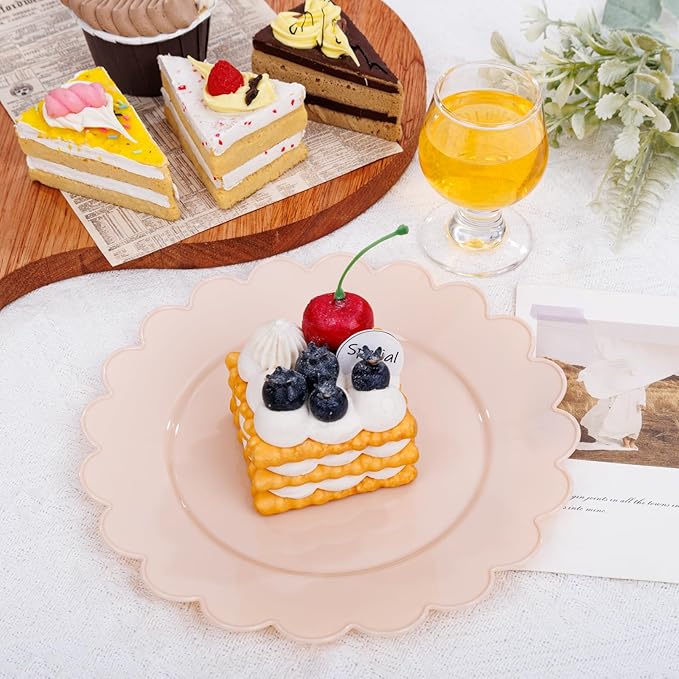 SUT 72-Count Pink Plastic Plates Disposable 7.5 Inch - Scalloped Edge Dessert Plates for Valentine?셲 Day, Parties, Birthdays, Weddings | Lightweight & Durable Disposable Dinnerware (72 Pack)
