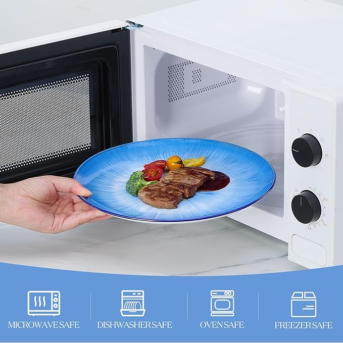 Bestone Porcelain Dinnerware Sets Service for 4, 12 pcs Hand drawn Plates and Bowls Sets, Handmade Ceramic Dish Set, Chip Resistant Modern Plate Set, Dishwasher/Microwave Safe竊똕tarburst blue