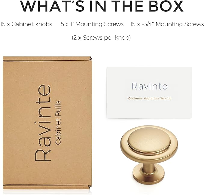 Ravinte 15 Pack 1-1/4 inch Kitchen Cabinet Knobs Champagne Bronze Dresser Zinc Pulls Door Drawer Handles for Dresser Drawers