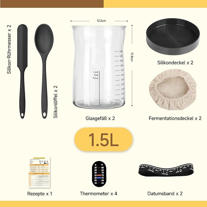 Pro Sourdough Starter Kit- 50oz Large Capacity Sourdough Starter Jar, 17 Flavorful Fermentation Recipes, Sourdough Bread Baking Supplies for Making Delicious Sourdough Breads(2 Sets)