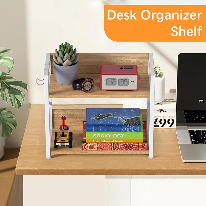 Spice-Rack-Organizer-Shelf for Kitchen Counter, 2 Tiers Coffee Bar Station Organizer for Countertop竊똕pace Saving Desk Shelving Riser Unit (Maple, Medium)