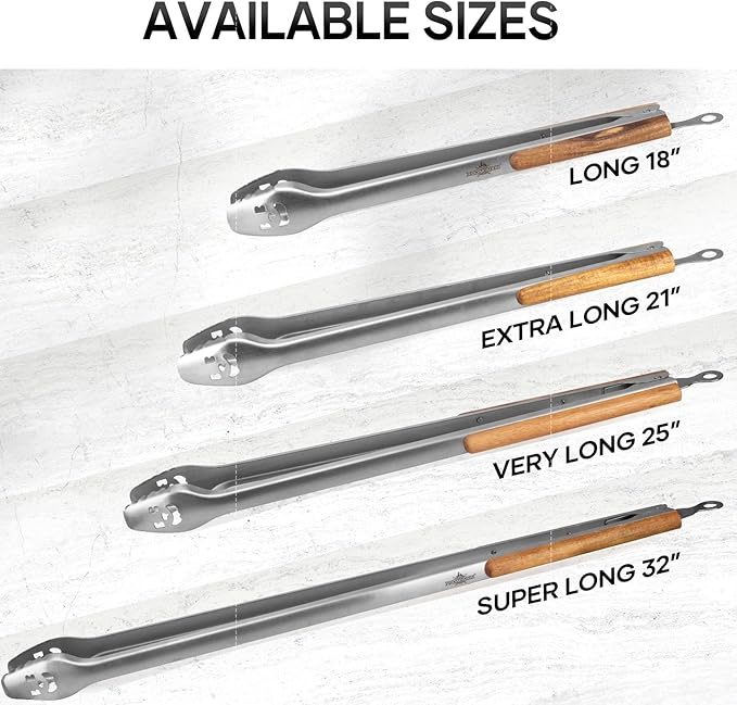 18-Inch Long Stainless Steel BBQ Tongs with Extended Luxurious Acacia Handle ??Durable and Easy-to-Clean Grilling Tool for Cooking, Kitchen Use, and Outdoor Barbecues