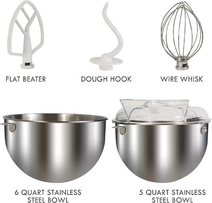 Kenmore Elite Bowl-Lift Stand Mixer ??Professional Electric Batidora de Pie for Baking Heavy Duty Countertop Kitchen Appliance with 5 & 6 Qt Stainless Steel Bowls Flat Beater Whisk Dough Hook