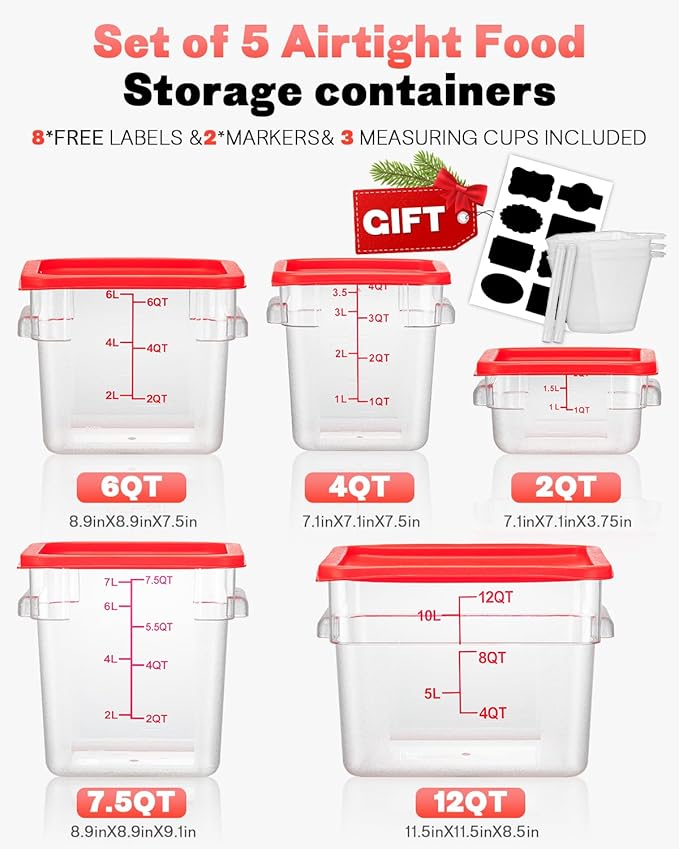 8QT NSF Food Storage Containers: 2 PCS[Food Grade][Hot&Cold Resistant] Clear Food Storage Containers with Scales Handles for Home Restaurant Kitchen Storage Pizza Proof Dough, BPA Free (N1)