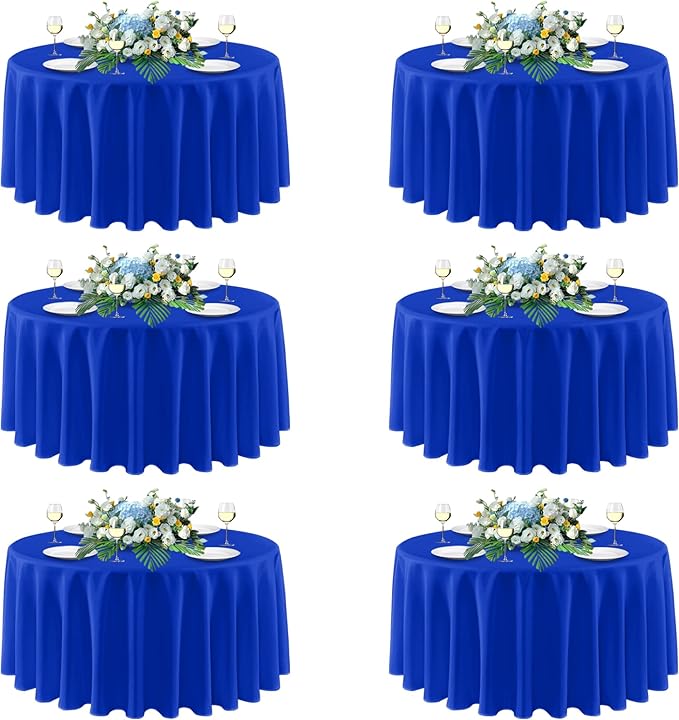 sancua Royal Blue Round Tablecloths 120 Inch, 6 Pack - Circle Fabric Cloth Table Cloths for Independence Day Wedding Party Banquet Birthday, Washable Polyester Table Cover (Fit 30-72 Inch Tables)