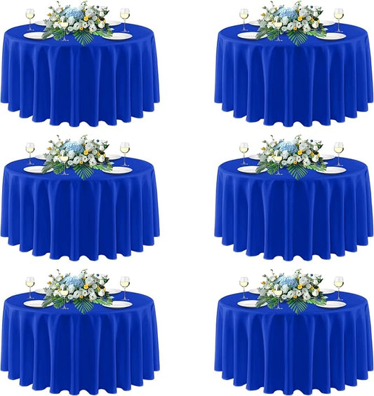 sancua Royal Blue Round Tablecloths 120 Inch, 6 Pack - Circle Fabric Cloth Table Cloths for Independence Day Wedding Party Banquet Birthday, Washable Polyester Table Cover (Fit 30-72 Inch Tables)