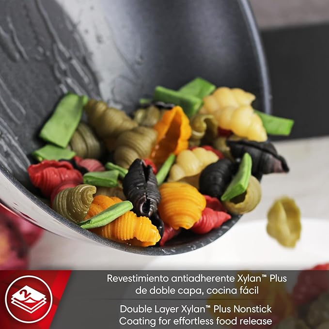 Magefesa Balance 11-Inch Stainless Steel Wok ??3-Layer Heat-Diffusing Bottom, Non-Stick Coating, Riveted Stainless Steel Handle, Induction & Oven Safe, Easy-Serve Rim, Polished Exterior