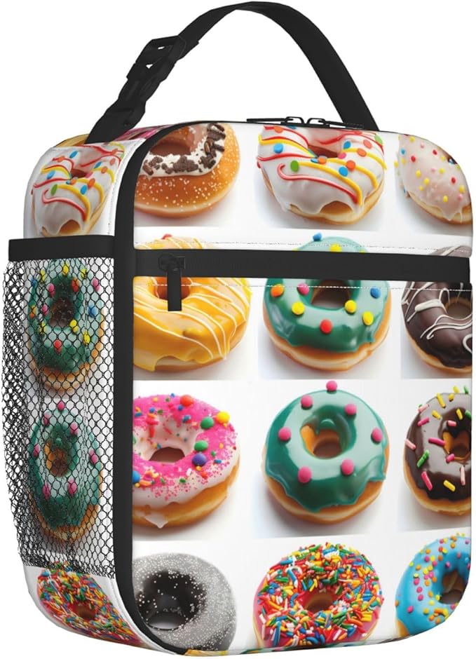 VANZEV Realistic Donut Pattern Insulated Lunch Box Gifts for Kids Adults Funny Colorful Sweet Food Design Reusable Portable Lunchbox Cooler Lunchbag for Work Picnic School Travel or Hiking