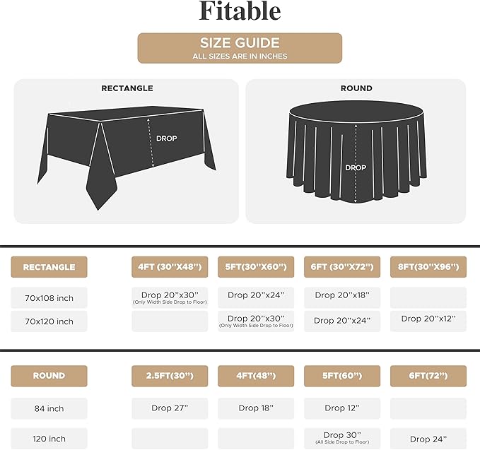 Fitable 8 Pack Round Tablecloths: Stain Resistant Wrinkle Free Circle Table Clothes, Washable Reusable Polyester Table Covers for Wedding Party Birthday Banquet Reception(Ivory, 70 Inch)