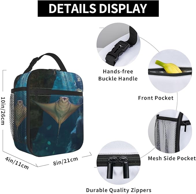 VANZEV Insulated Lunch Box for Women Men, Stingray Ocean Lunch Box Reusable Portable Lunch Bag Cooler Tote Waterproof Lunch Container for Office Picnic Work Travel Hiking