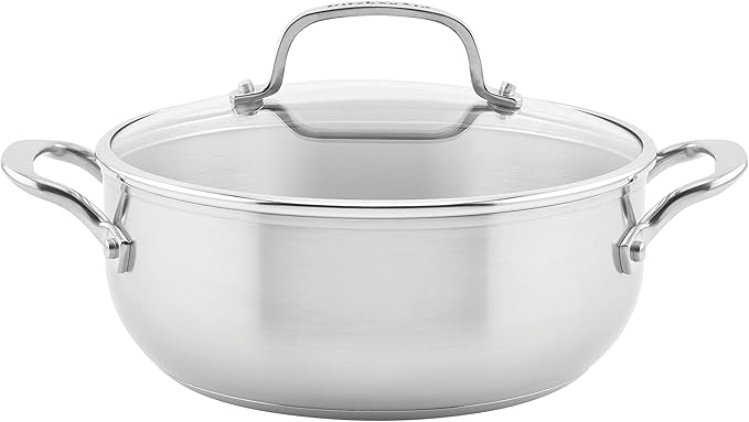 KitchenAid 71011 3-Ply Base Brushed Stainless Steel Casserole Dish/Pan with Lid, 4 Quart