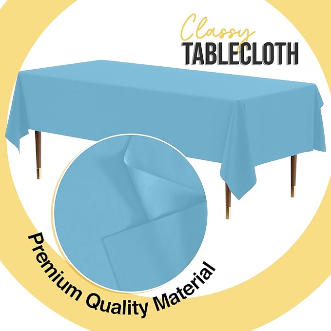 Exquisite 66% Thicker Premium Plastic Table Cloth Rectangle Table Cover 0.5 Mil 24 Pack Sky Blue Table Cloth 54 Inch x 108 Inch Disposable Tablecloth Won't Tear Easily Like Cheap Thin Brands