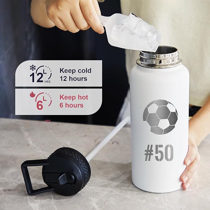 Personalized Laser Engraving Custom Water Bottle Print in USA 32oz Double Wall Stainless Steel Leakproof Wide Mouth Cup with Flip Straw